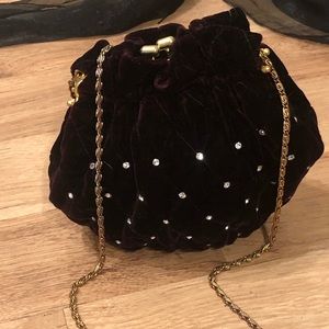 Vintage Black Velvet Ruched Hard Case Clutch